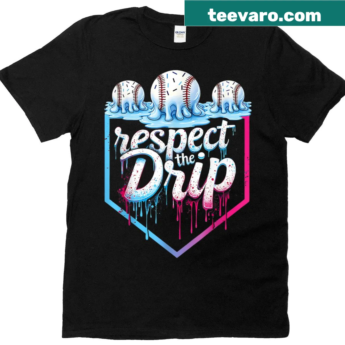 Youth T-shirt with baseball home plate and 'Respect The Drip' text — on a men's t-shirt