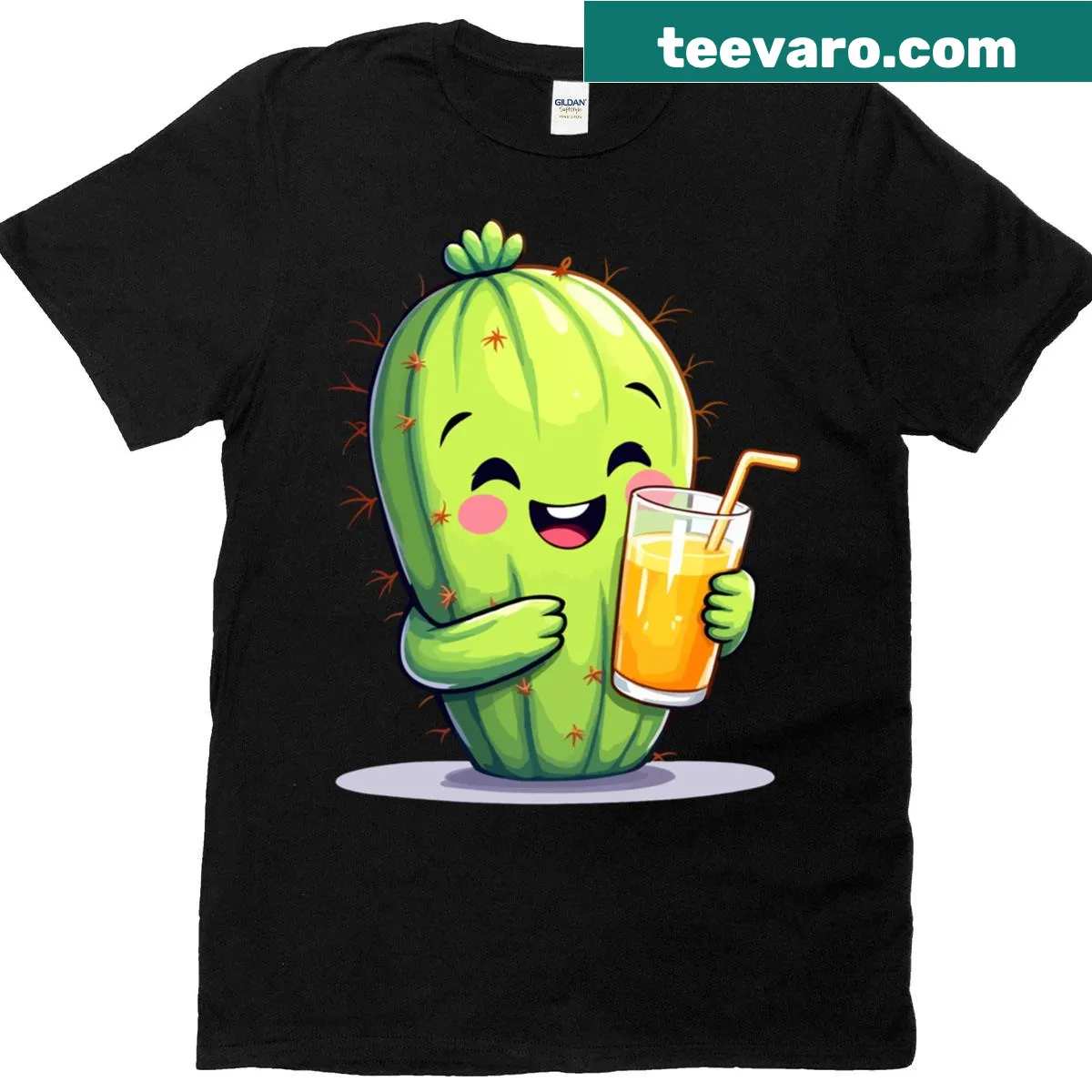Cactus holding a drink illustration on an oversized t-shirt — on a men's t-shirt