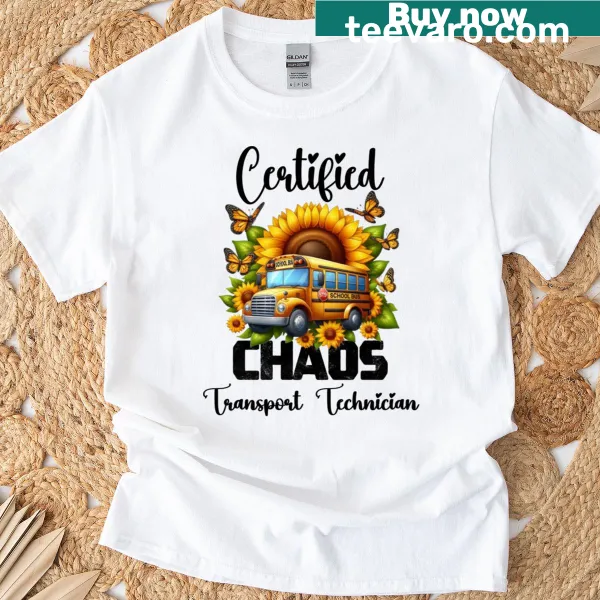 Humorous design of a transport technician with sunflowers and butterflies