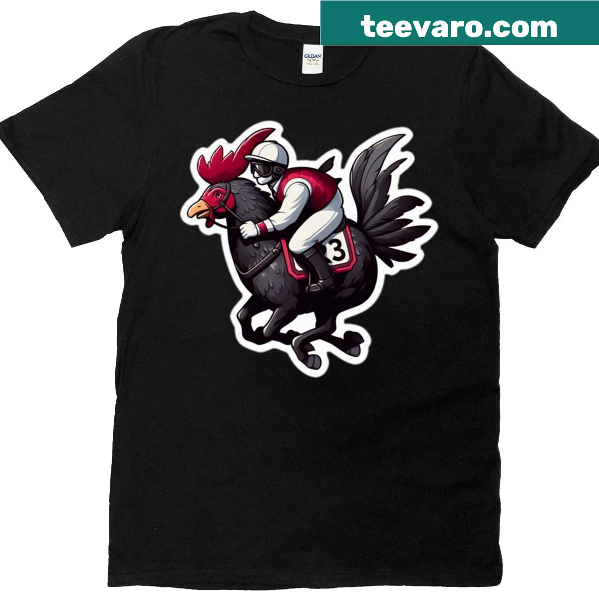 T-shirt with Chicken Jockey gaming graphic — on a men's t-shirt