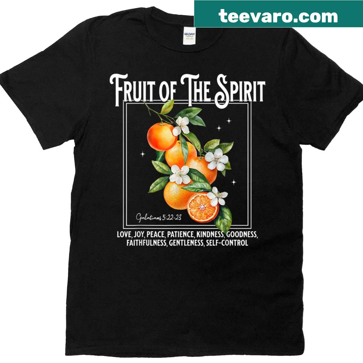 Vintage distressed t-shirt featuring orange flowers representing the Fruit of the Spirit — on a men's t-shirt