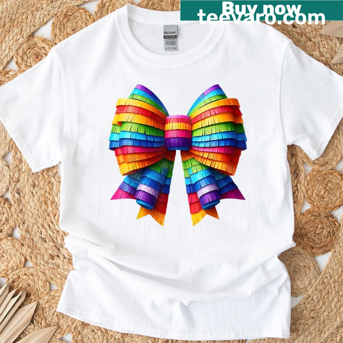 Cute Cinco De Mayo T-shirt with piñata and bow design for women. — on a men's t-shirt