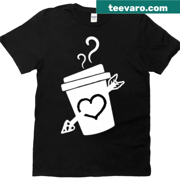 Minimalist T-shirt with a white coffee shop logo on a dark background