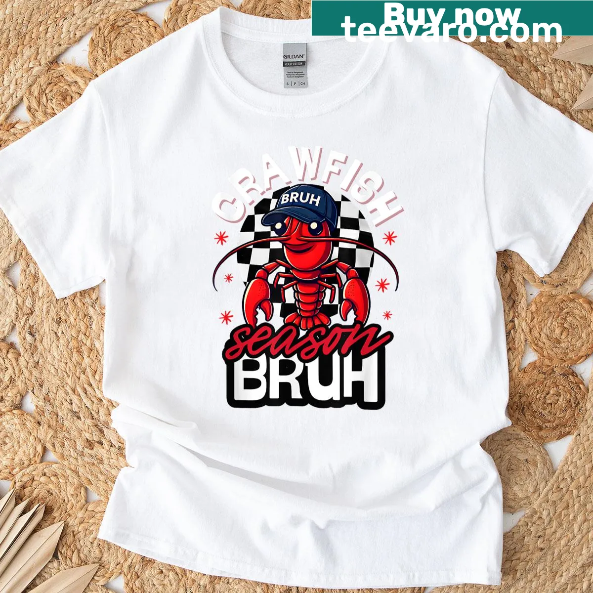 Funny crawfish graphic with a hat on a t-shirt — on a men's t-shirt