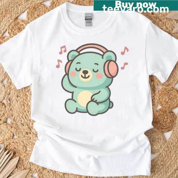Cartoon bear with headphones on a cute kids T-shirt