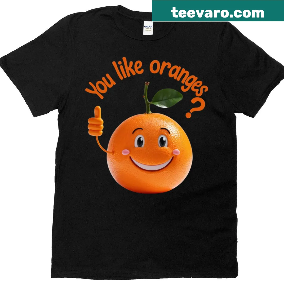 Adorable smiling orange graphic with thumbs up on a t-shirt — on a men's t-shirt
