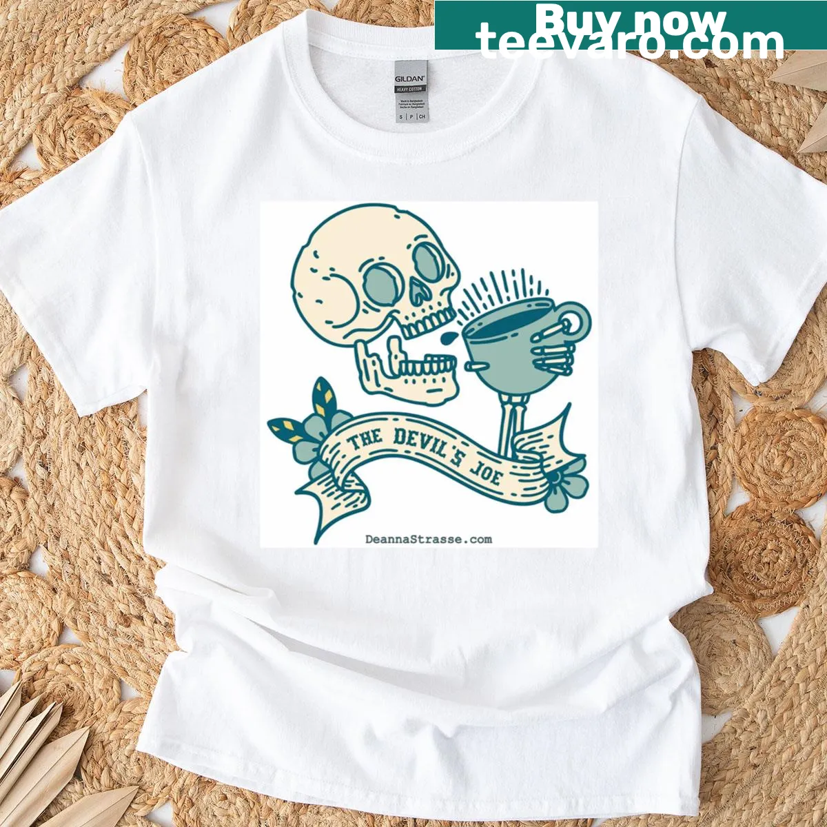 Funny coffee-themed T-shirt with devilish humor. — on a men's t-shirt