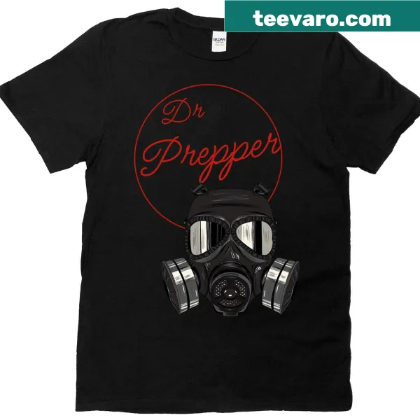 T-shirt featuring a whimsical gas mask illustration