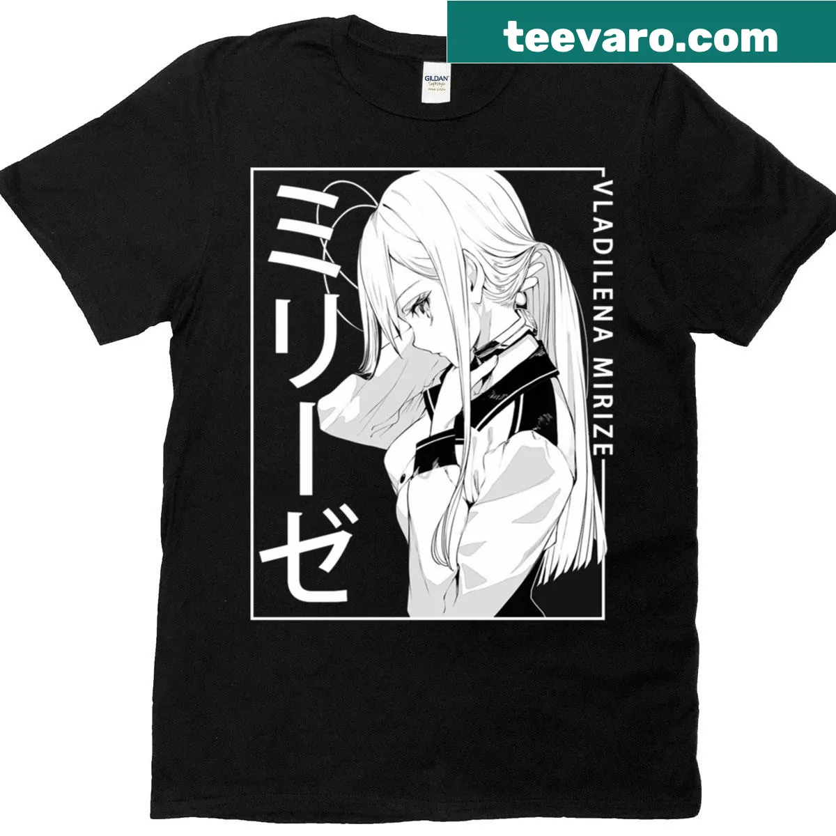 T-shirt featuring illustration of Vladilena Milize from anime — on a men's t-shirt