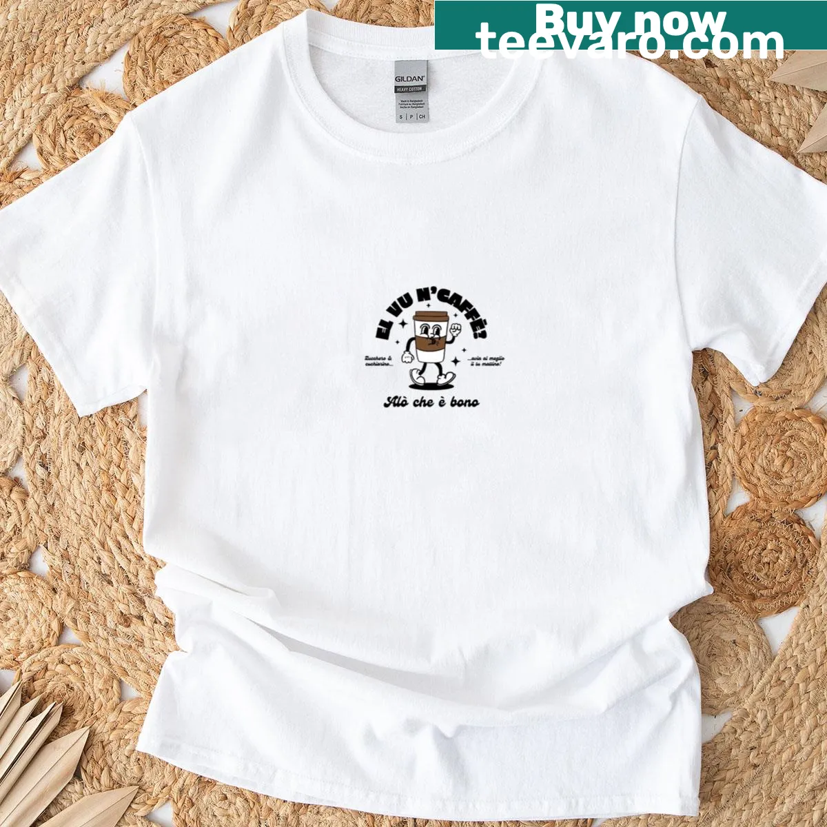 Artistic T-shirt featuring abstract typography 'El Vu Ncaff' — on a men's t-shirt