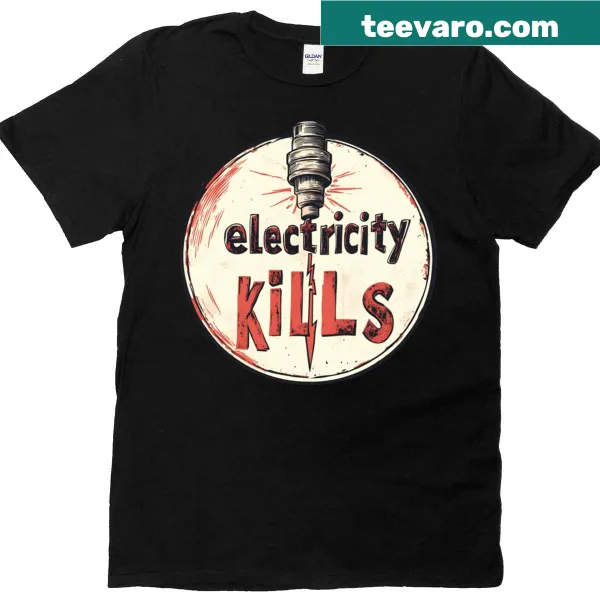 Warning graphic on Electricity Kills t-shirt