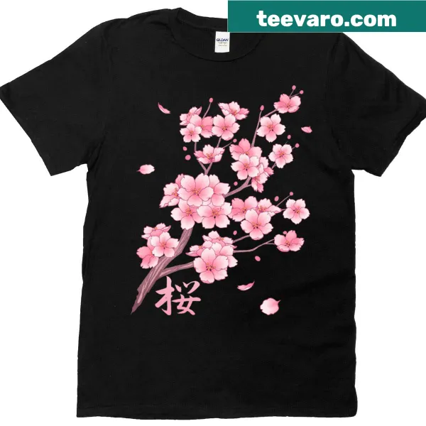 Illustrated t-shirt featuring delicate falling cherry blossoms