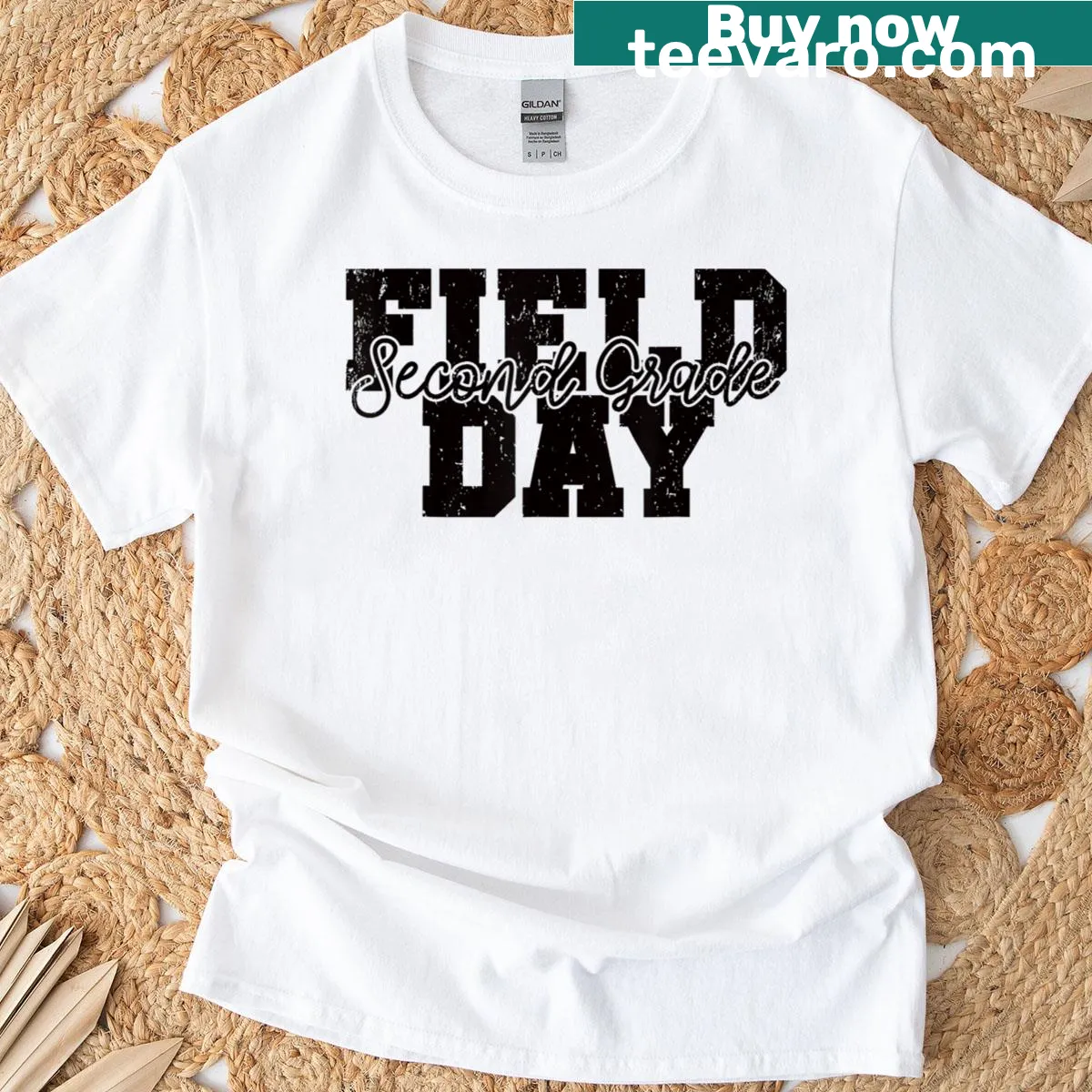 Yellow T-shirt for teachers celebrating Field Day 2025 with playful typography — on a men's t-shirt
