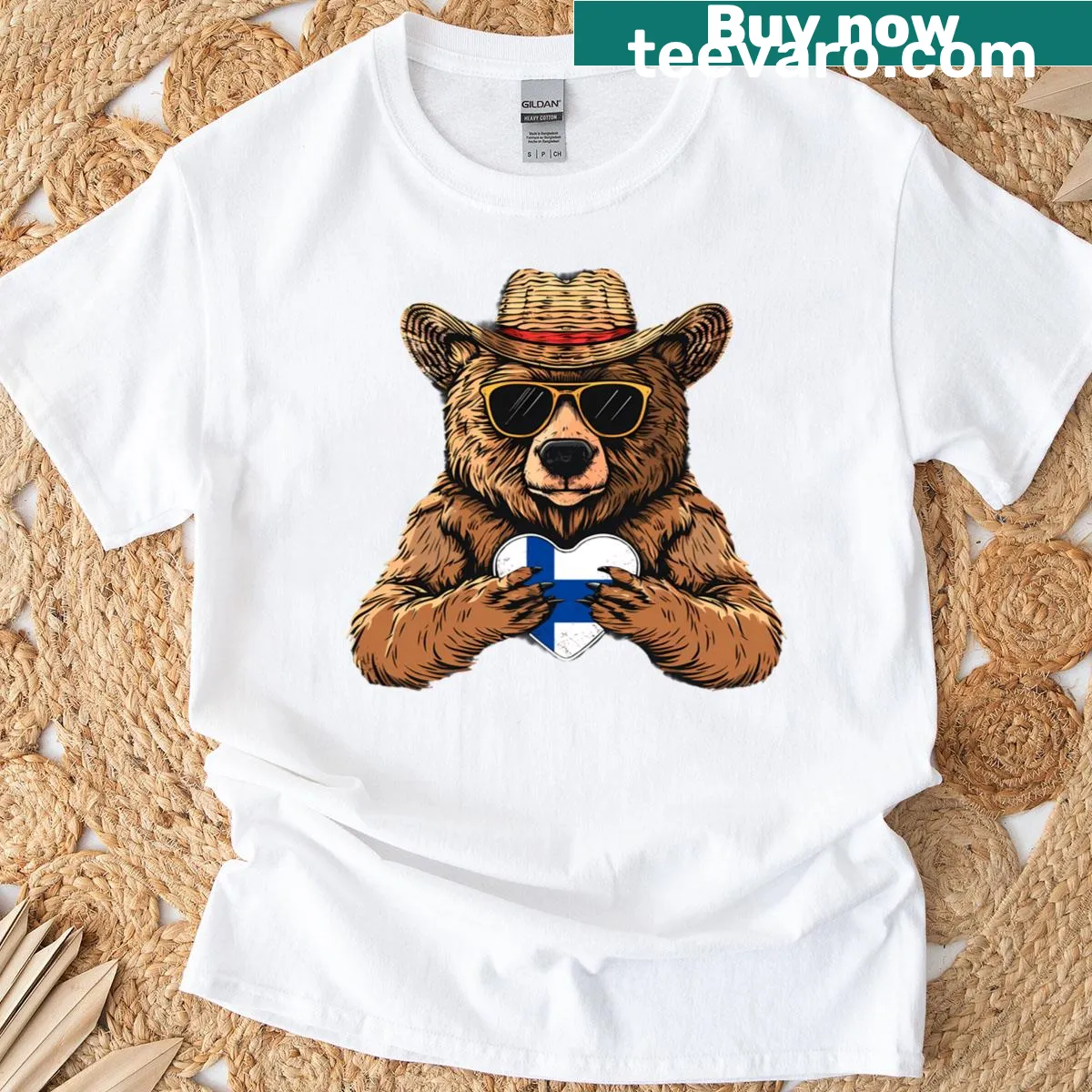 Finland flag and bear design on T-shirt — on a men's t-shirt