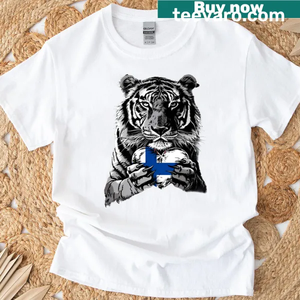 Finnish flag and tiger graphic on a T-shirt