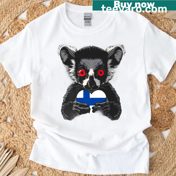 Finland Flag t-shirt with lemur and heart design