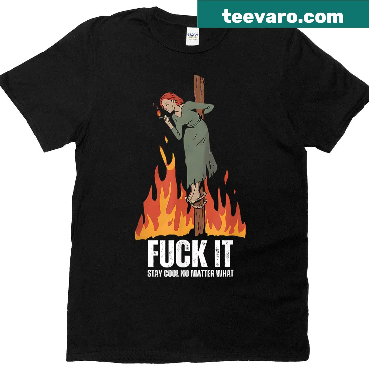 Vintage distressed T-shirt with a burning witch graphic and edgy text — on a men's t-shirt