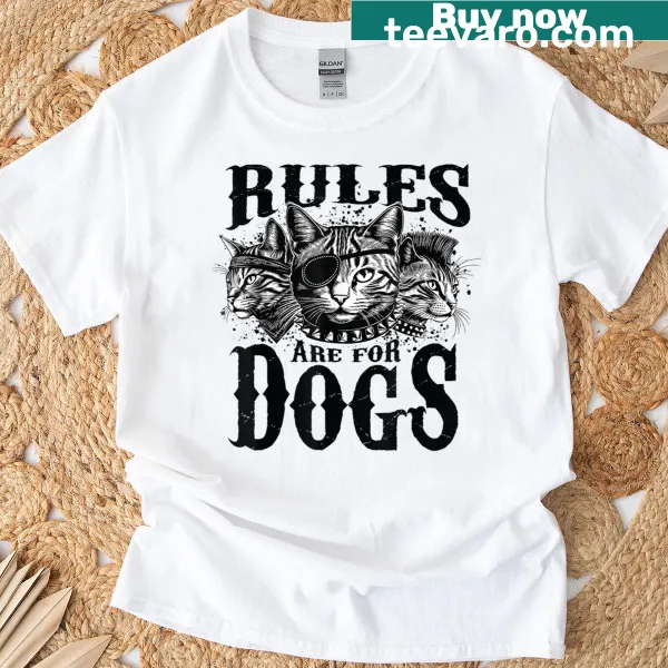 Vintage-style T-shirt with humorous text about cats and dogs