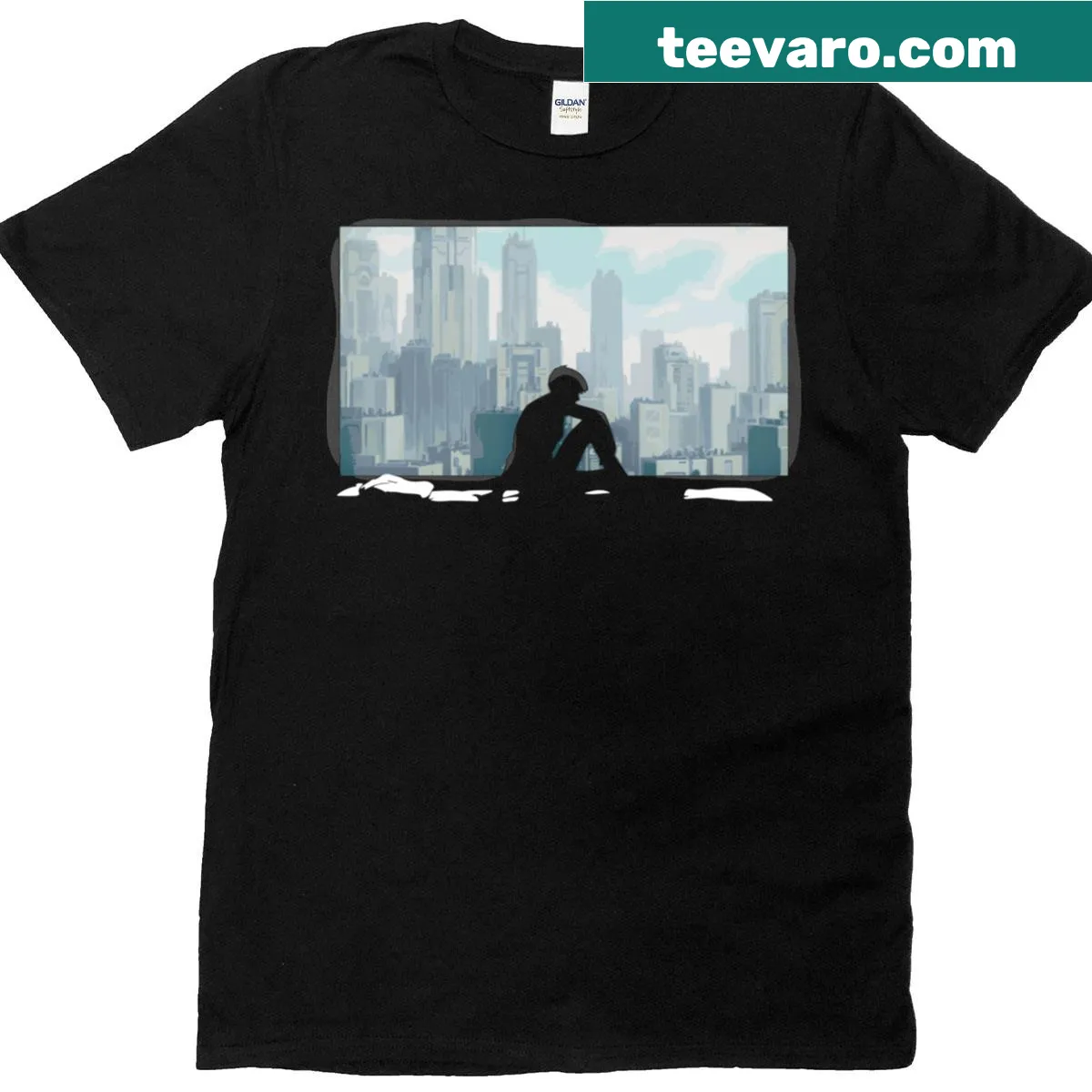 Futuristic Ghost In The Shell graphic on a T-shirt. — on a men's t-shirt