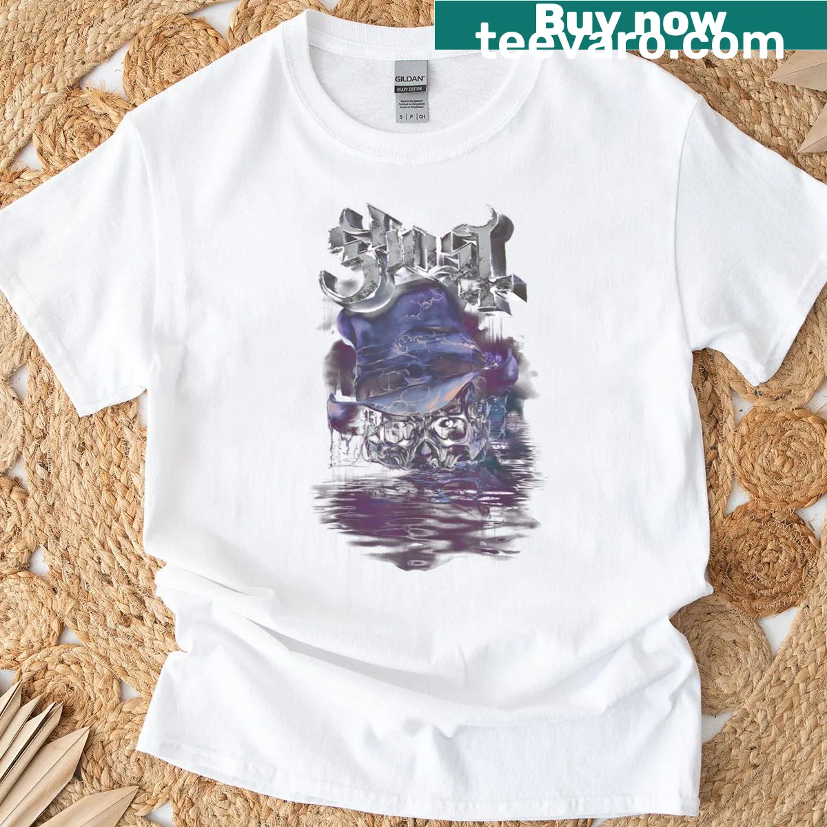 Ghost Skeletour T-shirt featuring bold band artwork — on a men's t-shirt
