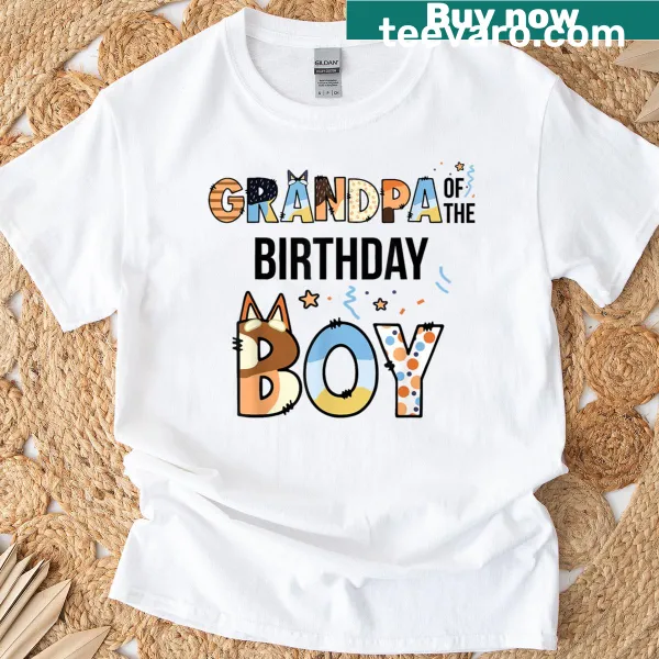 Sentimental T-shirt for grandpas featuring birthday boy text and dog graphics