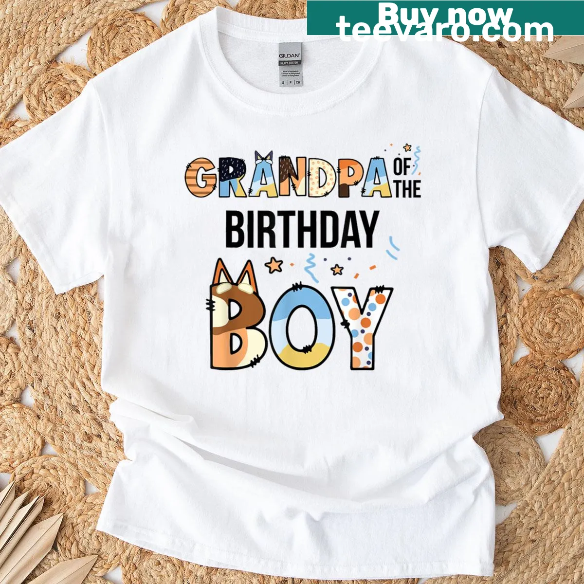 Sentimental T-shirt for grandpas featuring birthday boy text and dog graphics — on a men's t-shirt