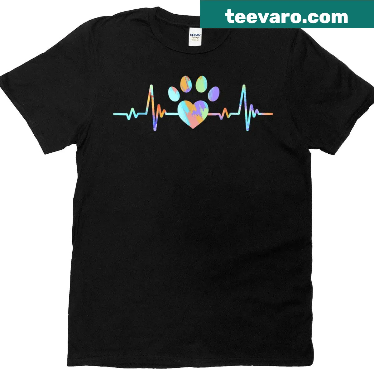 Funny Heartbeat Dog Lover t-shirt with paw print design — on a men's t-shirt