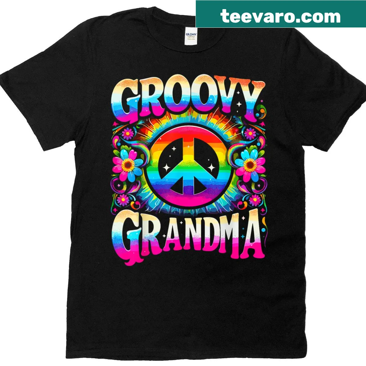 Vintage tie dye t-shirt with peace sign for grandmothers — on a men's t-shirt