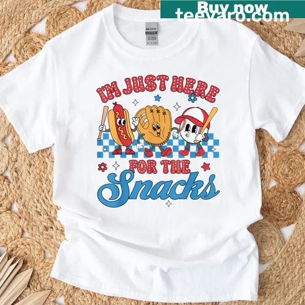 Toddler t-shirt with text about just being here for snacks