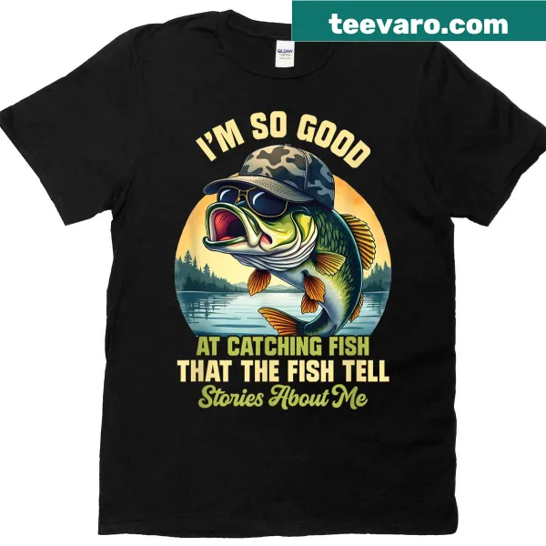 Funny fishing T-shirt with the phrase about fish telling stories.