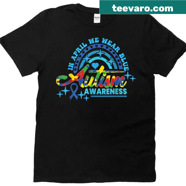 T-shirt supporting autism awareness featuring the message about wearing blue