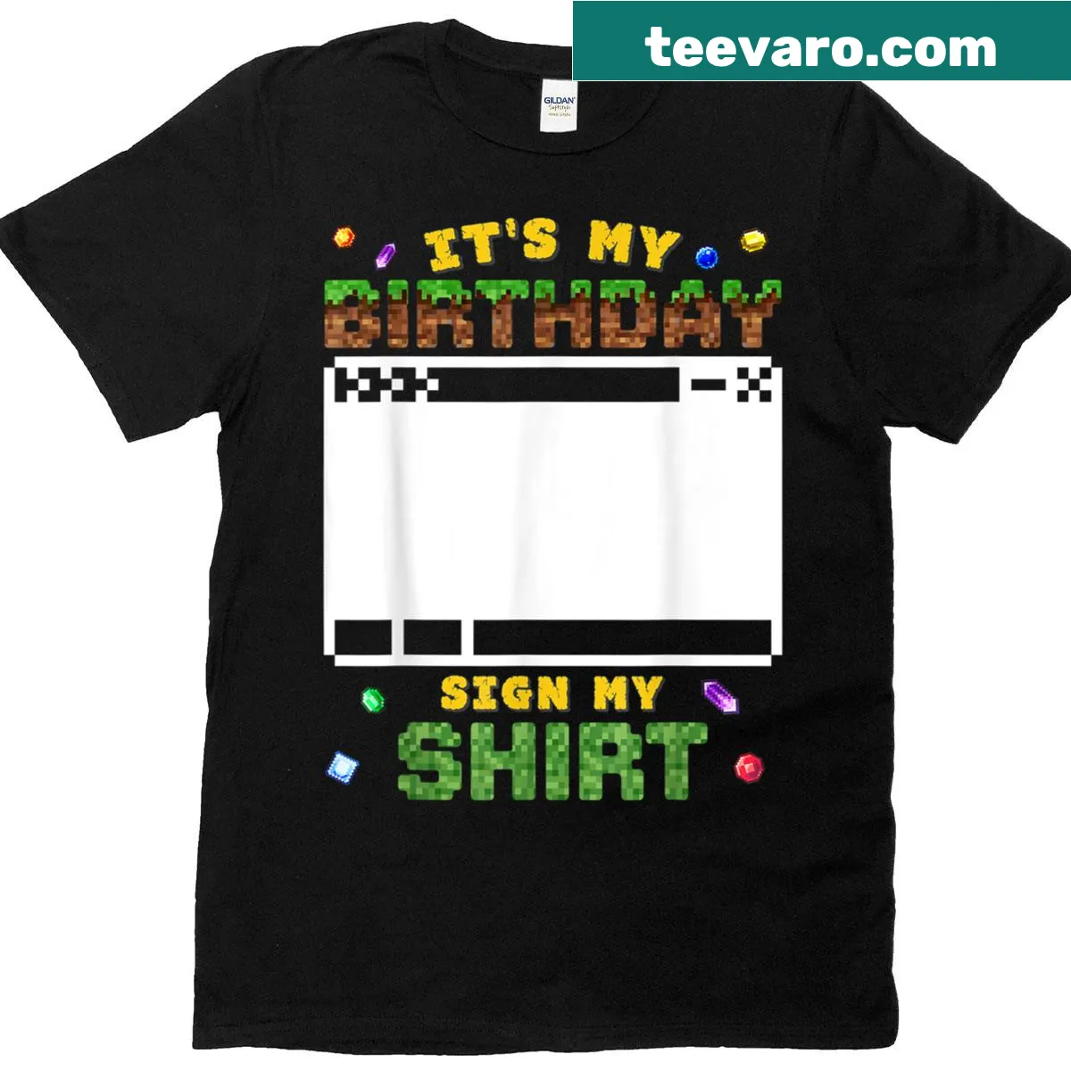 Birthday T-shirt with pixel art and funny gaming text — on a men's t-shirt