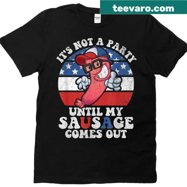 Funny Fourth of July T-shirt with humorous sausage print