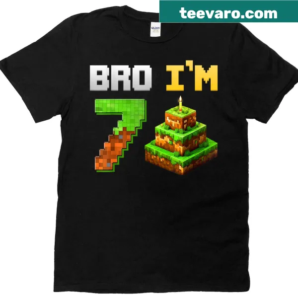 Pixel art Kids Birthday T-shirt saying It's My 7th Birthday Bro