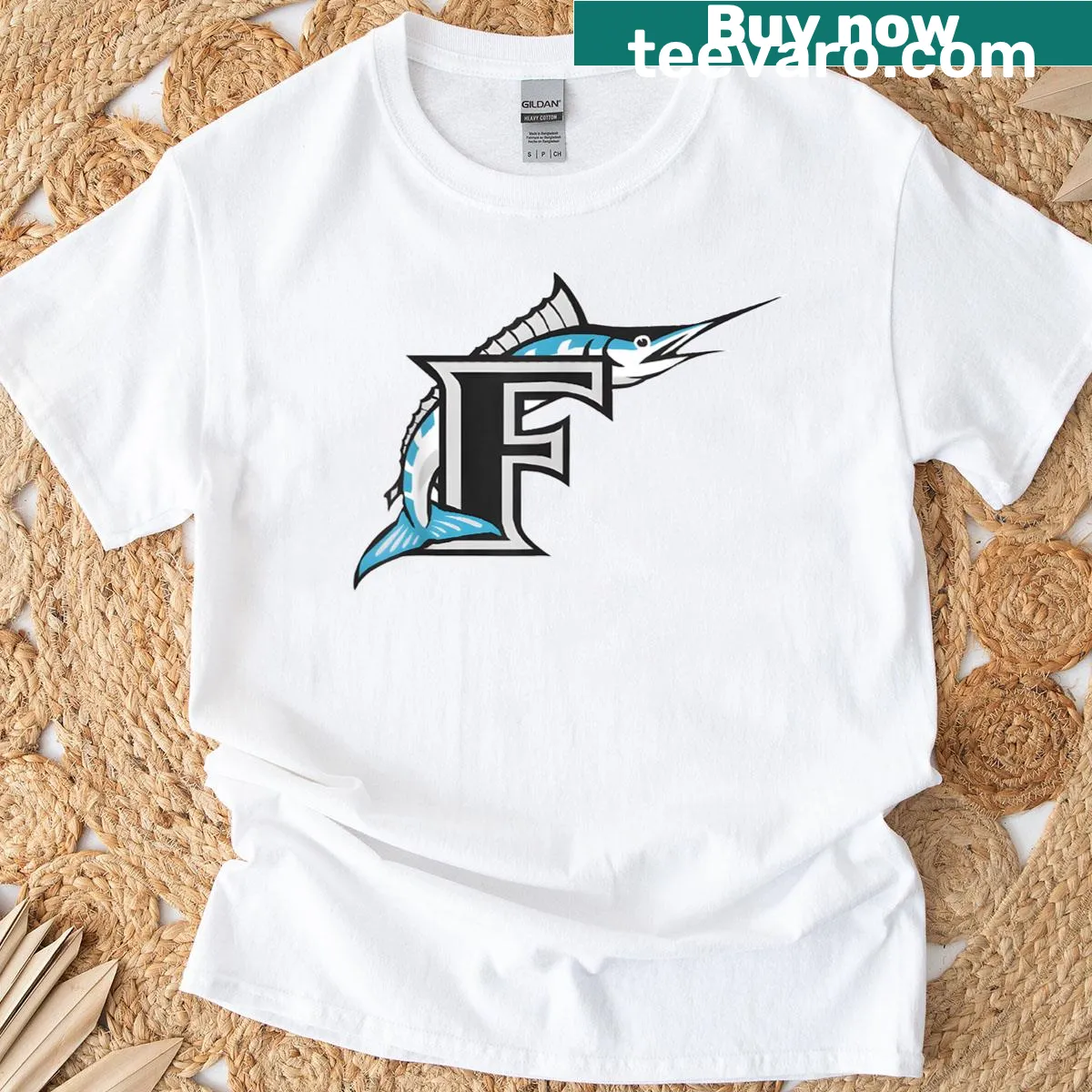 Illustrated marlin fish design on a T-shirt — on a men's t-shirt