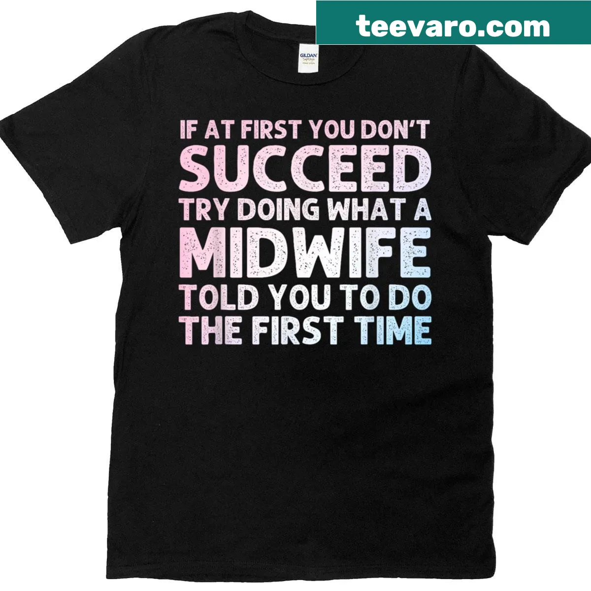 Midwife-themed T-shirt with artistic design celebrating midwifery — on a men's t-shirt