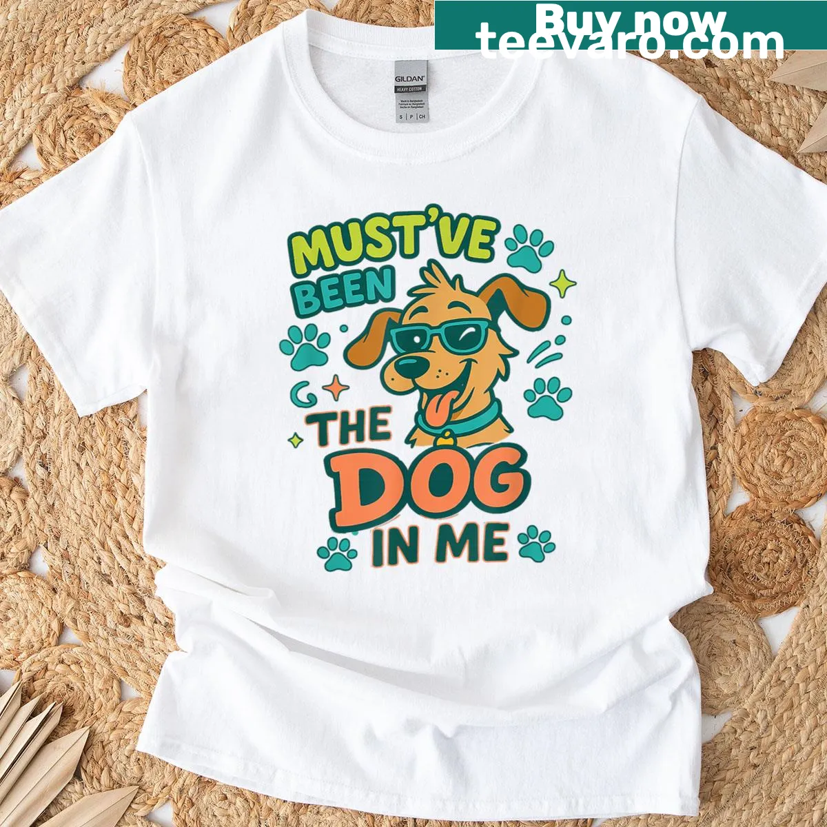 Playful graphic saying Mustve Been The Dog In Me on a T-shirt — on a men's t-shirt