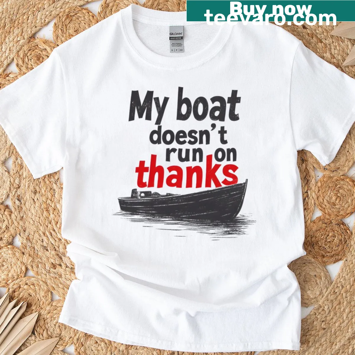 Funny boating shirt with text about gas money for boaters — on a men's t-shirt