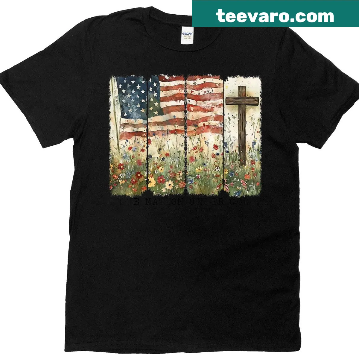 Fourth of July T-shirt with the text 'One Country Under God.' — on a men's t-shirt