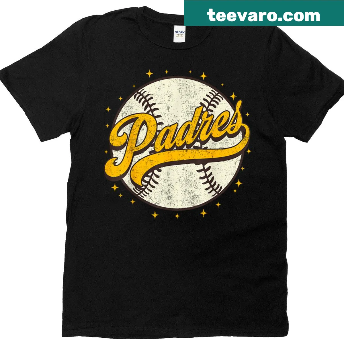Vintage-style Padres T-shirt with 'I Love Padres' and personalization option. — on a men's t-shirt