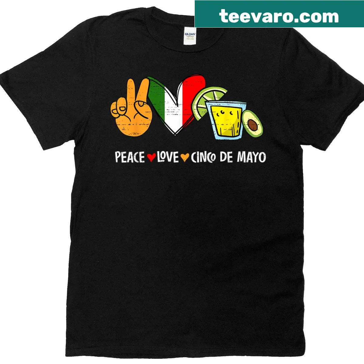 Cinco de Mayo T-shirt featuring peace and love elements — on a men's t-shirt