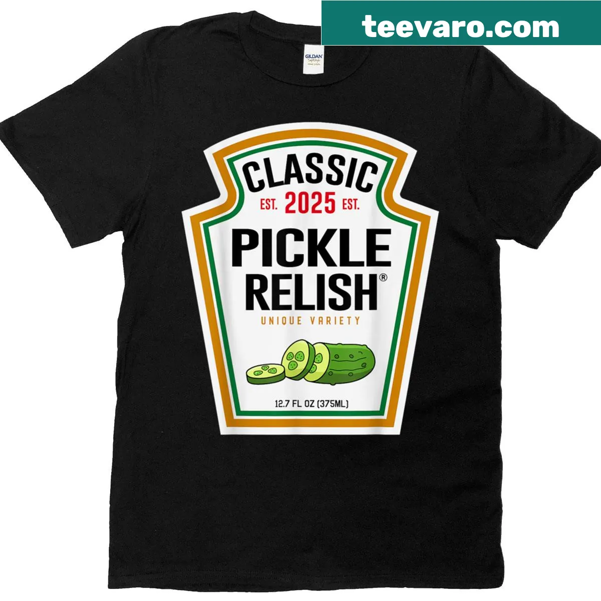 Funny vintage Halloween t-shirt themed around pickle relish — on a men's t-shirt