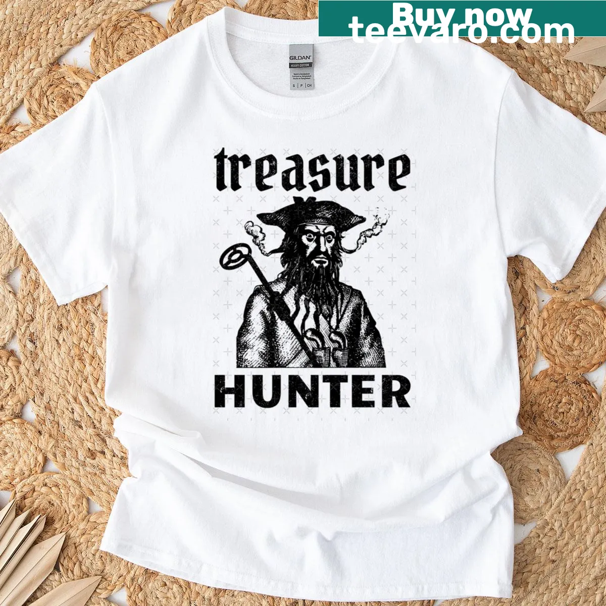 Funny treasure hunter T-shirt with 'Pirat' design — on a men's t-shirt