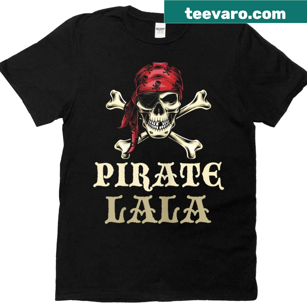 Pirate skull graphic design for grandma's matching Halloween shirt — on a men's t-shirt