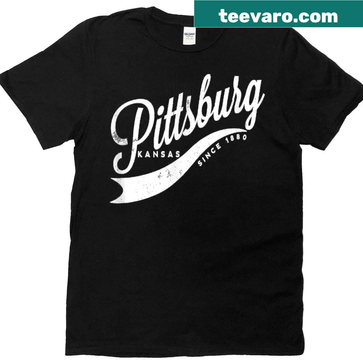 Typography design saying 'Pittsburg Kansas Since 1880' on a t-shirt — on a men's t-shirt