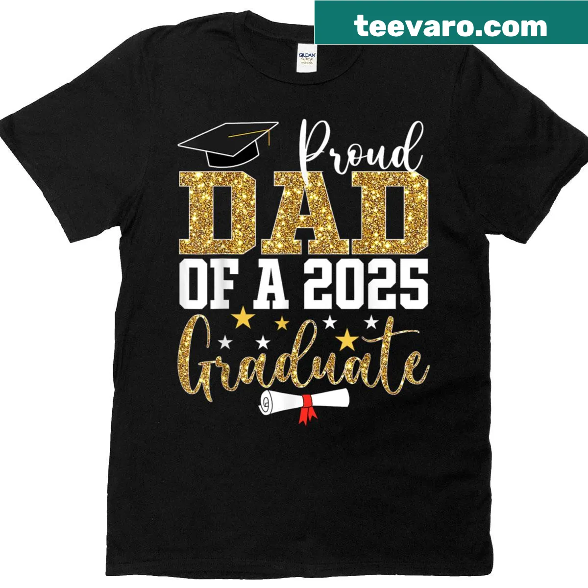Proud Dad t-shirt featuring bold text for 2025 graduation — on a men's t-shirt