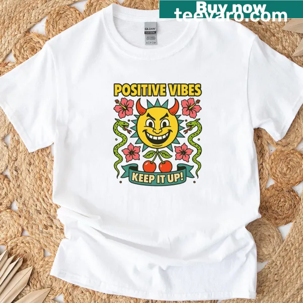 Retro T-shirt with an uplifting message 'Keep It Up' promoting positivity