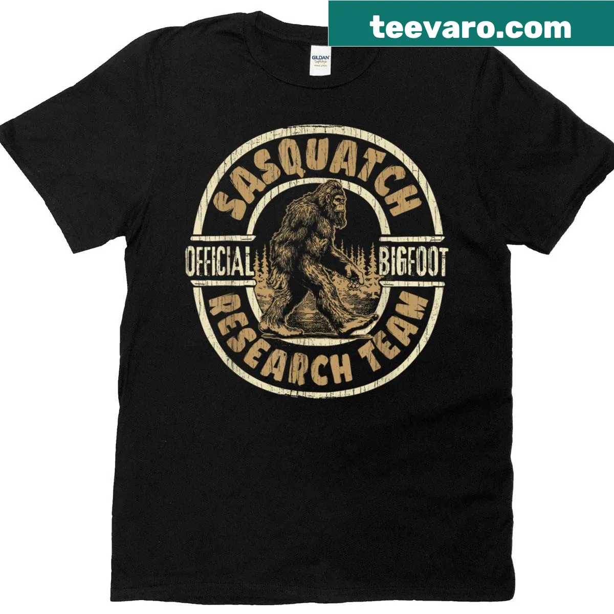 Retro-style T-shirt with Sasquatch graphic for enthusiasts — on a men's t-shirt