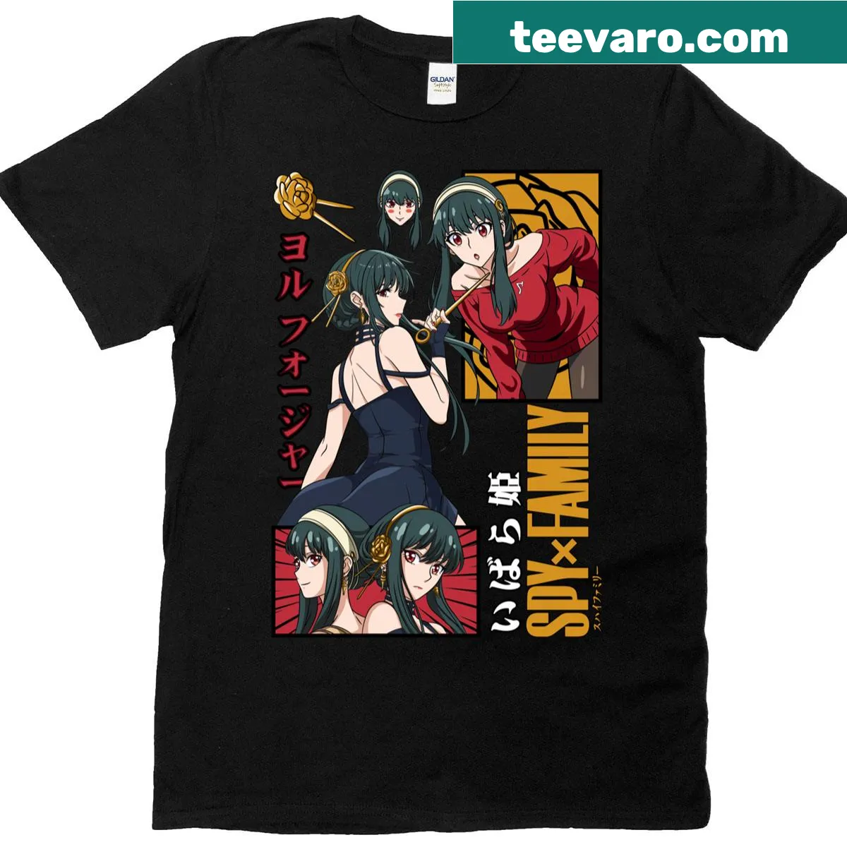 Graphic of a rose-haired assassin on a stylish t-shirt — on a men's t-shirt