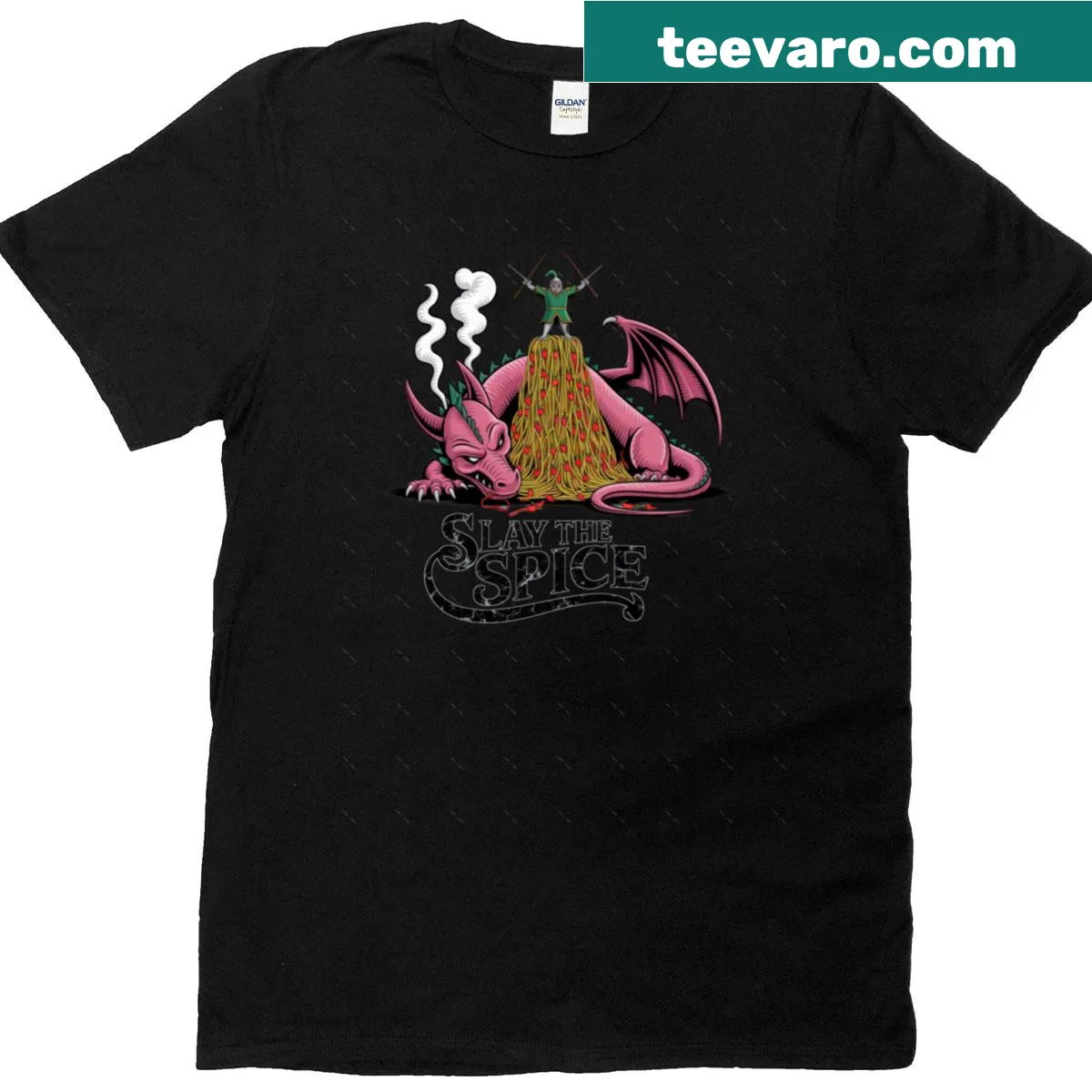 Oversized t-shirt with 'Slay The Spice Dragons' slogan and dragon graphic — on a men's t-shirt